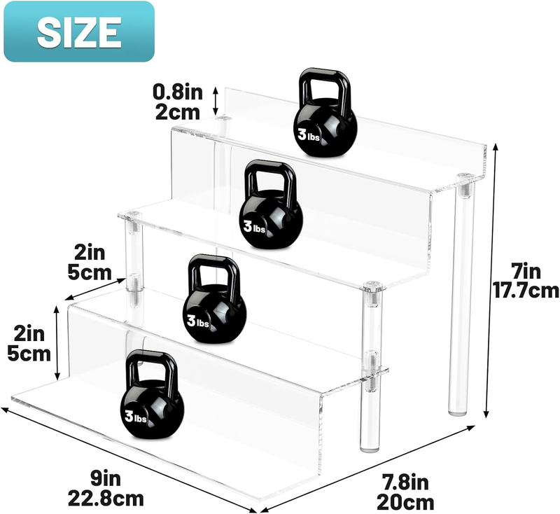 2 Pack Acrylic Riser Display Shelf, Clear 4 Tier 9” Perfume Organizer, Tiered Di