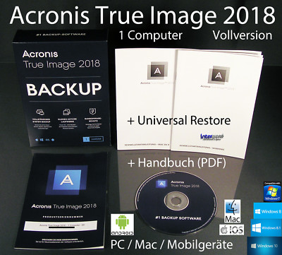 Acronis True Image 2018 Vollversion 1 PC/Mac Box, CD + Universal Restore OVP NEU