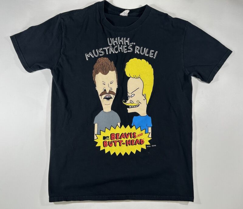 Vintage Gildan Beavis And Butthead Mustaches Rule! Black T-shirt Men’s Large L