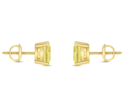 Pre-owned Shine Brite With A Diamond 3 Ct Princess Cut Canary Earrings Studs Solid 14k Yellow Gold Screw Back Basket