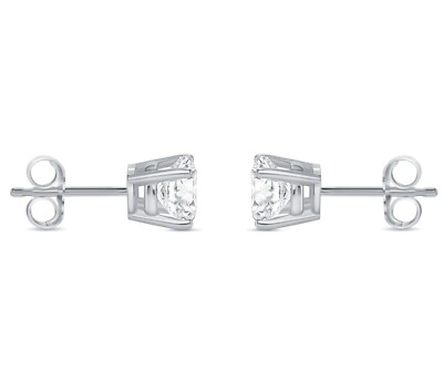 Pre-owned Shine Brite With A Diamond 1 Ct Round Lab Created Grown Diamond Earrings 14k White Gold D/vvs Basket Push In White/colorless