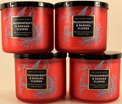 QTY 4 x Bath & Body Works PASSIONFRUIT & BANANA FLOWER 3 Wick 14.5 Oz Candle