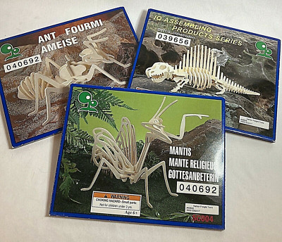 IQ Assembling Products 3D Wood Puzzle Ant Mantis and Dimetrodon LOT OF 3
