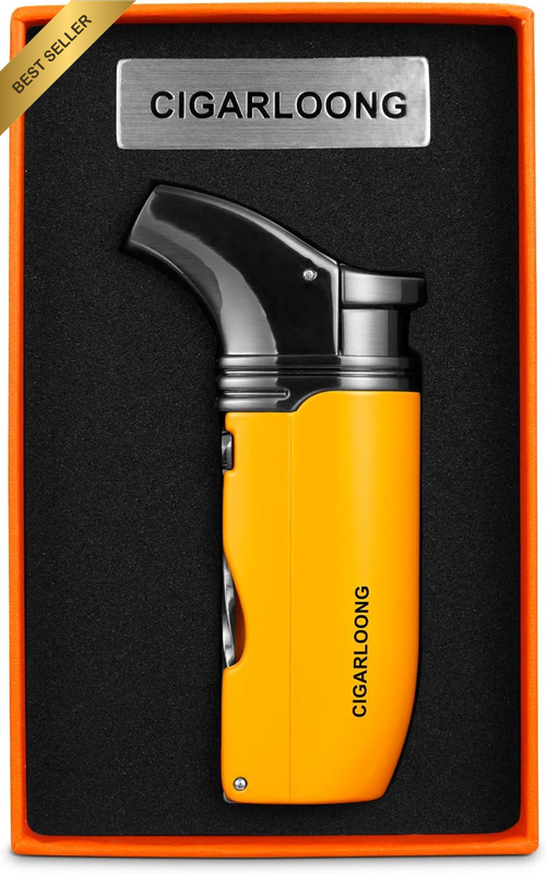 Cigar Lighter Torch Refillable Lighter with Sharp Cigar Punch and Needle Gift Bo