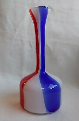 Vintage Raymor Italian Art Glass Red White Blue Striped MCM Vase