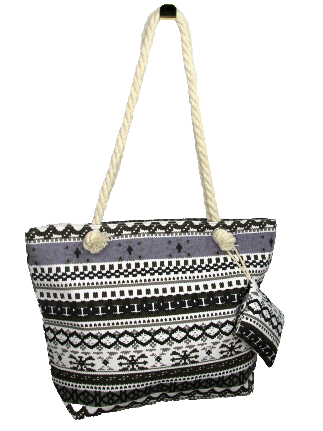 Winter Market Bag Zip Around Shopper Tote IKAT Black White
