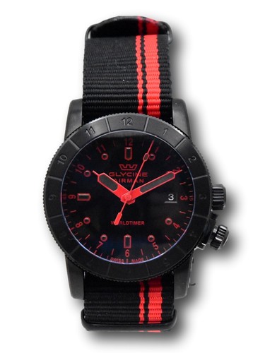Pre-owned Glycine Airman Worldtimer Men's 42mm Swiss Made Quartz Double Black Watch Gl1037