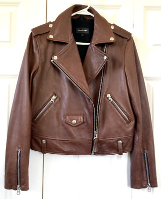 Mackage 'Baya' Brown Leather Moto Biker Jacket Sz M $1050 Rare