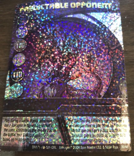 Bakugan Card PREDICTABLE OPPONENT 2008 RARE 39/48 Spin Master HOLOGRAPHIC