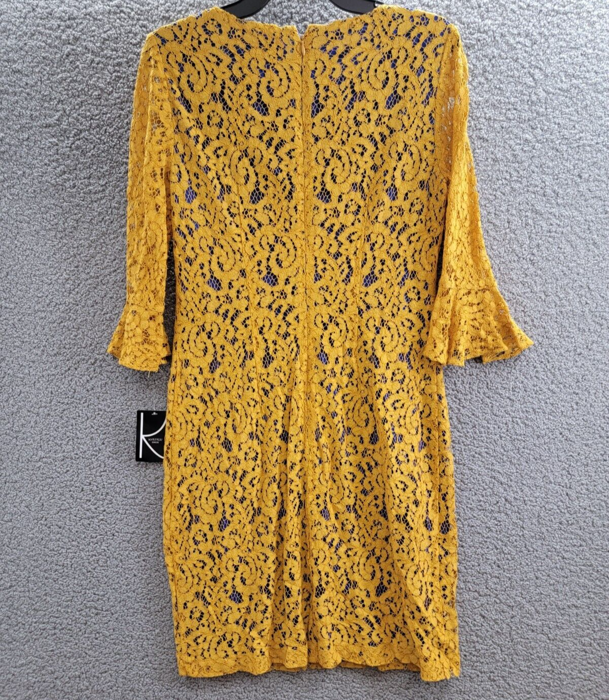 Kasper Lace Bell Sleeve Sheath Dress Women's S Gold/Royal Blue Back Zip Closure - Picture 10 of 17