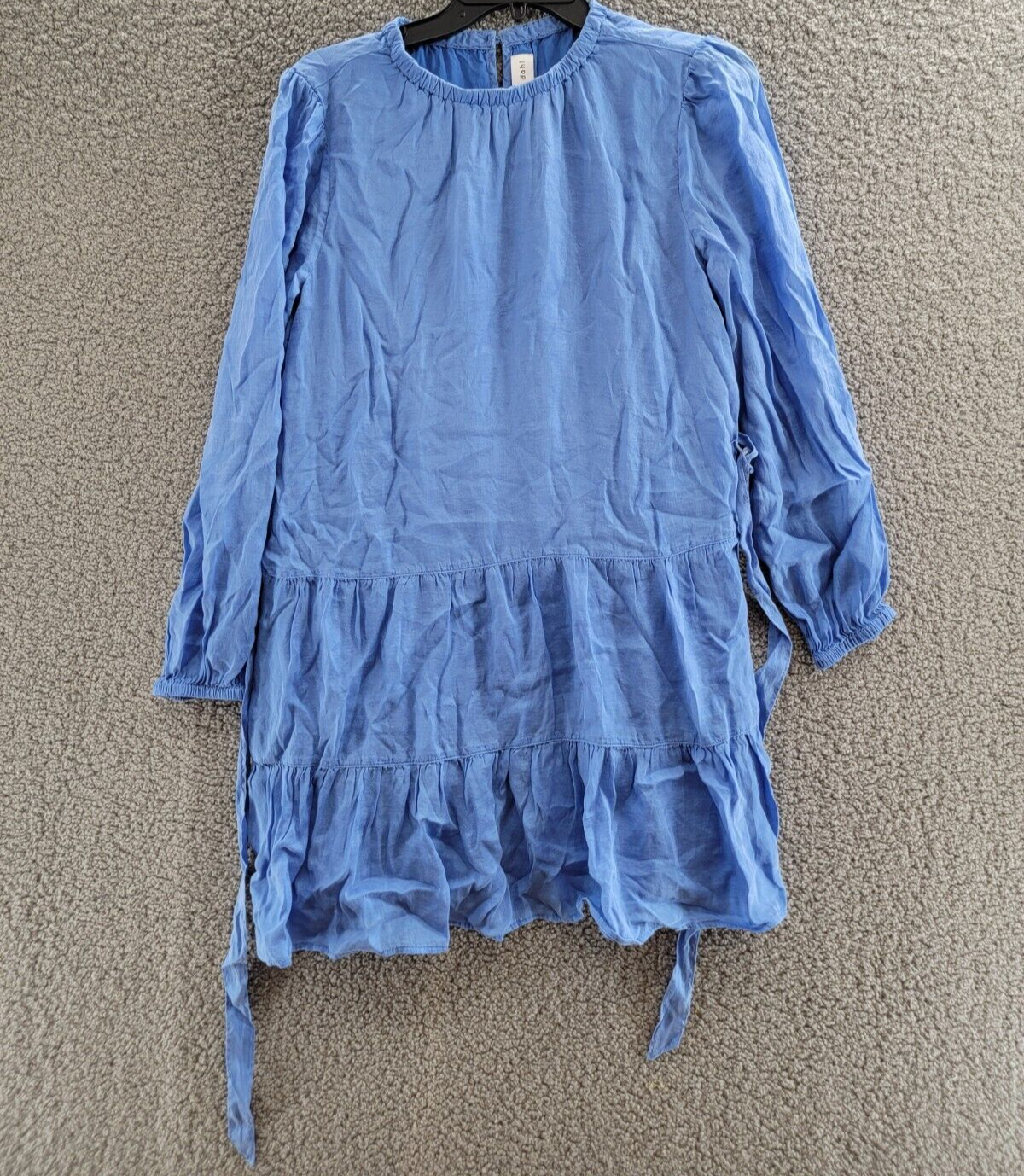 Bella Dahl Tiered Mini Dress Women's S Pacific Sea Crew Neck Back Button L/S - Picture 2 of 17