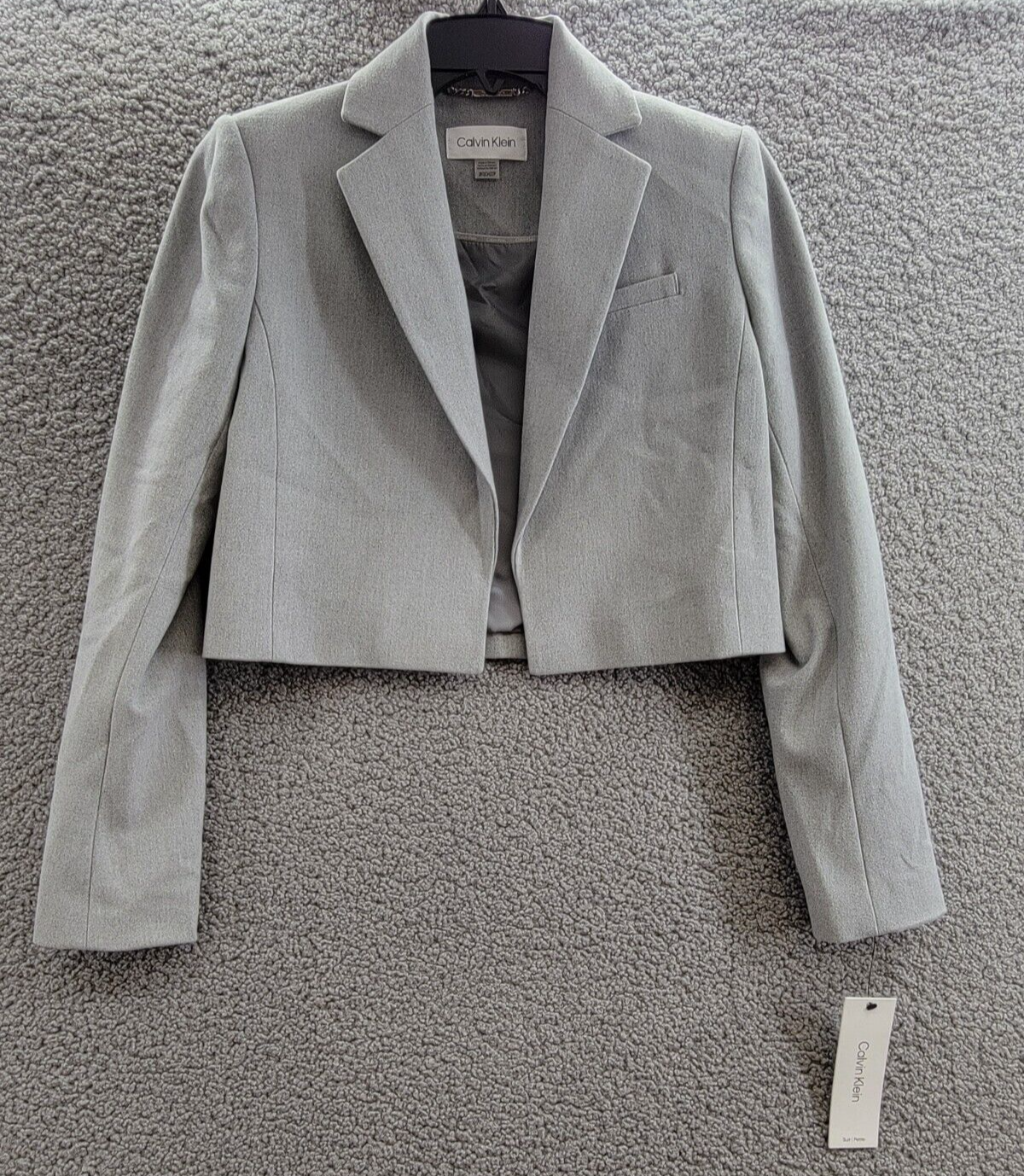Calvin Klein Petite Cropped Open-Front Blazer Womens 2P Gray Heather Long Sleeve - Picture 2 of 16