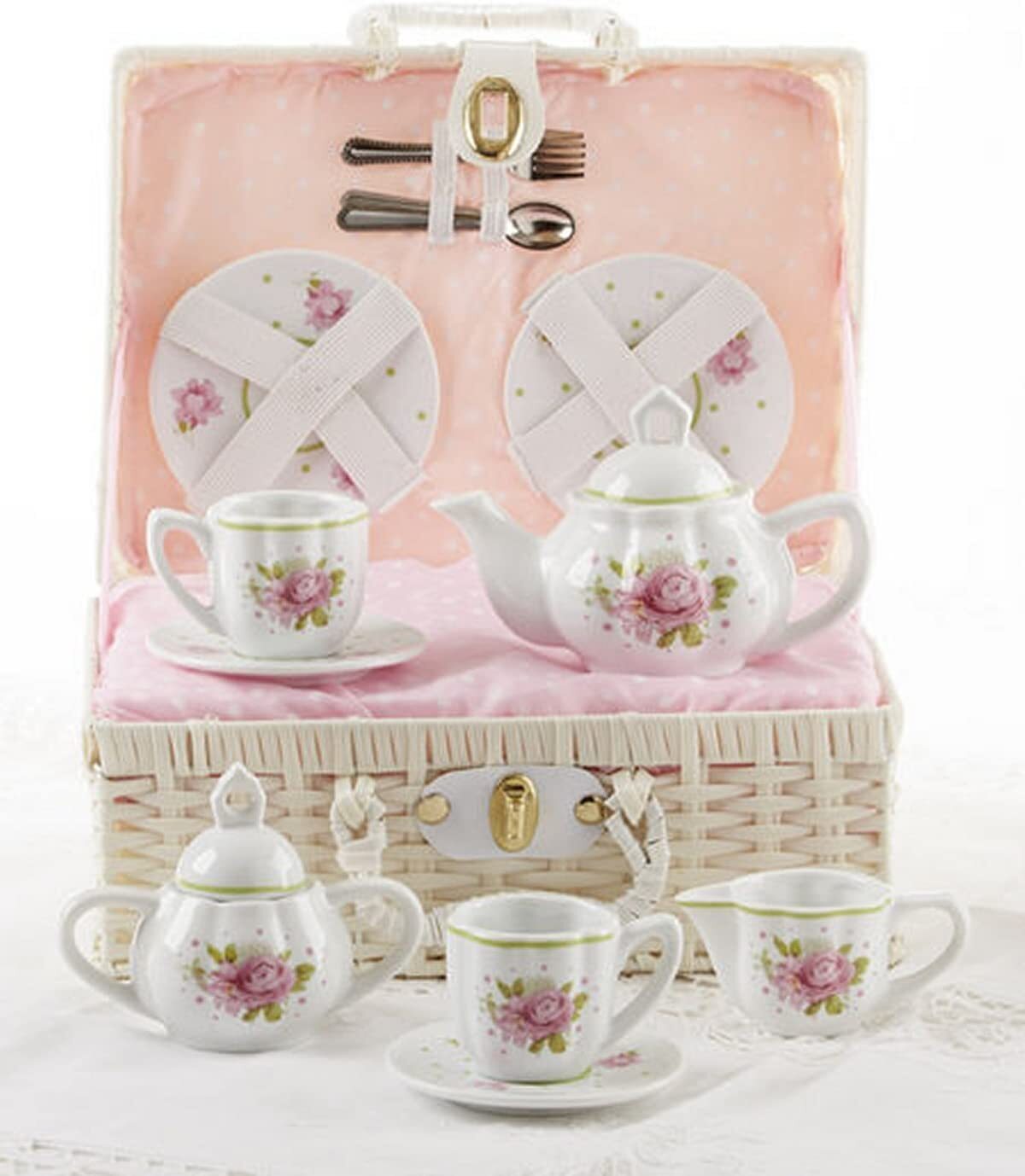 Delton Products Pink Rose Pattern Porcelain Child Tea for 2 