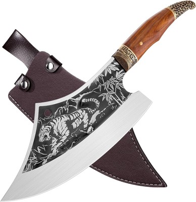 Golden Bird Meat Cleaver Knife with Sheath Hand Forged Tiger Cleaver Heavy Duty
