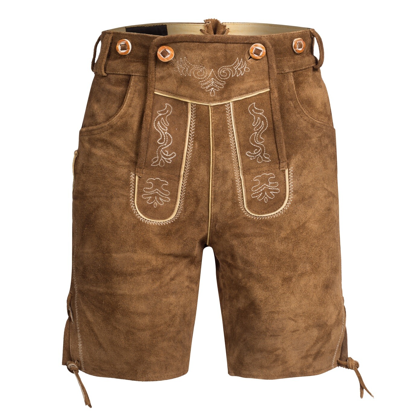 Trachten Lederhose Neu kurz Rehbraun Gr.46-60 frei wählbar mit Trägern
