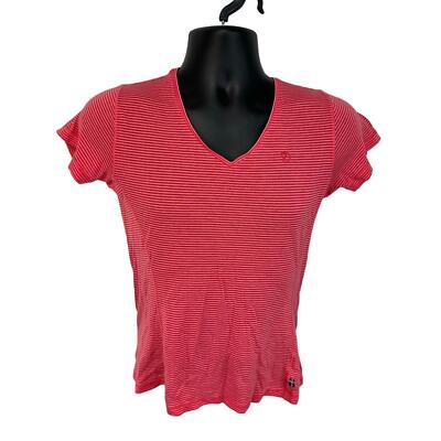 Fjallraven Womens Abisko Trek Cool Short Sleeve Shirt Striped Coral Pink Medium 