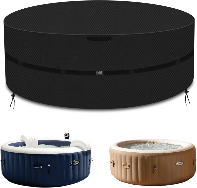 Round Hot Tub Full Cover,Energy Efficient Spa Cover, Upgraded 600D Heavy Duty Oxford Cloth SPA Covers, UV Protection & Windproof, Waterproof Hot Tub Covers Replacement (87Dia X 28H Inch)