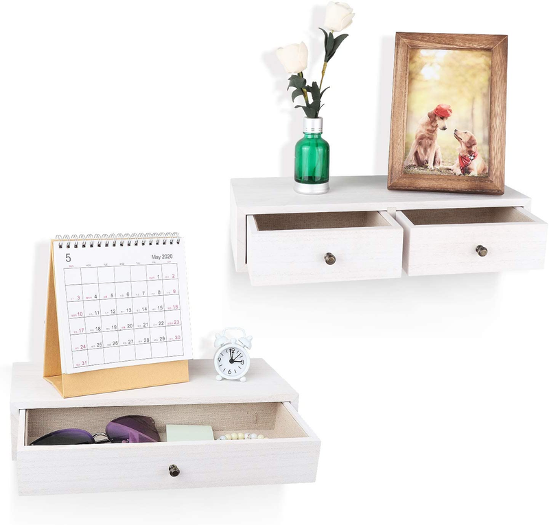 Floating Shelf with Drawer Small Rustic Wood Wall Shelves for Storing Pack of 2