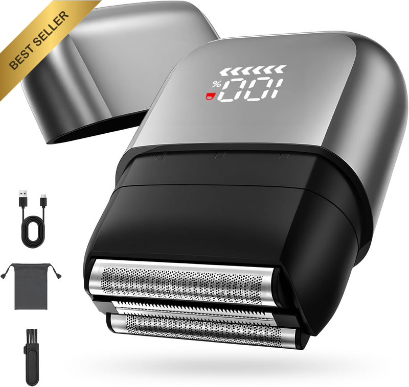 Mini Electric Foil Shaver 3 Blades USB-C IPX7 Wet Dry Travel Lock LED