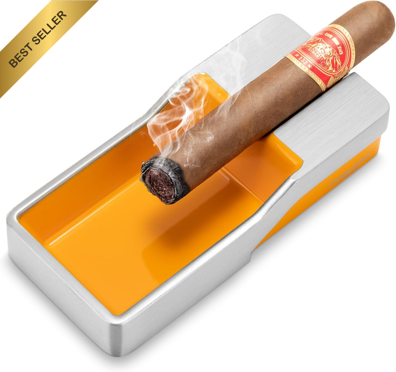 Cigar Ashtray Zinc Alloy Large Single Slot Rest Holder Outdoors Yellow