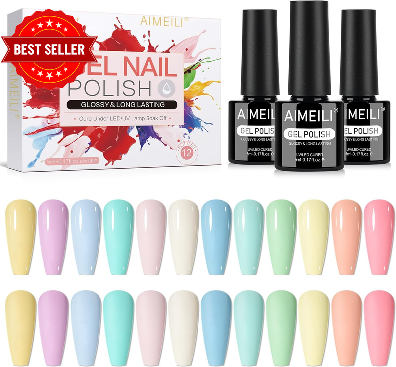 Pastel Gel Nail Polish Set 12Pcs, Hema Free, Cruelty Free, Vegan, Soak off U V L