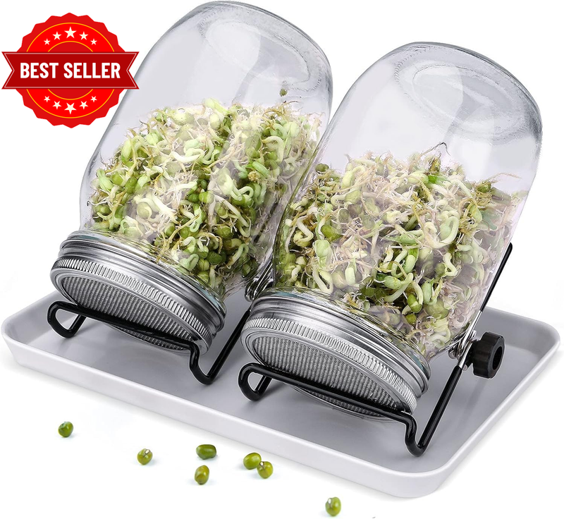 2Pcs Seed Sprouting Jar Kit, Sprouts Growing Jar Kits for Beans