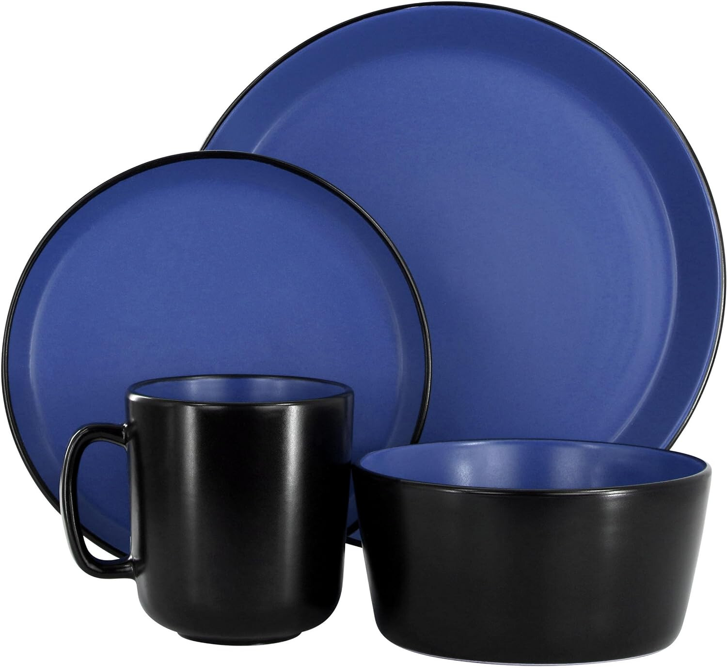 Elama Bacarra 16 Piece Two Tone Black and Blue Stoneware Dinnerware Set for 4