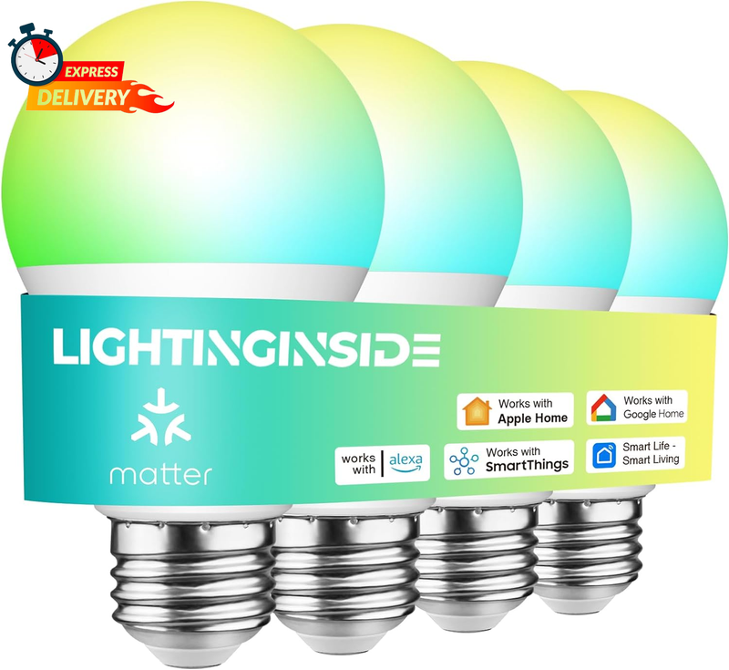 Matter Smart Light Bulbs Compatible with Alexa/Siri/Apple Home/Google Home/Smart