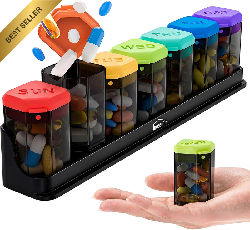 Large Weekly Pill Organizer 1 Time a Day, 7 Day Pill Box,