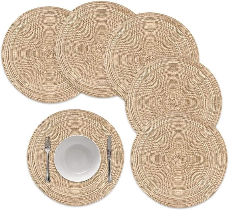 round Braided Placemats Set of 5PCS round Table Mats Woven Heat Resistant Table