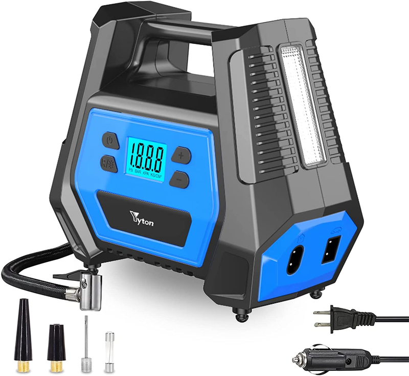 Tire Inflator Portable Air Compressor,  110V AC/12V DC 2-in-1 Air Pump for Car T