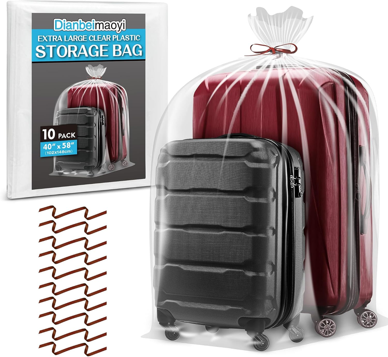 10 Pack 40” X 58” Extra Large Clear Plastic Storage Bags for Luggage Cover