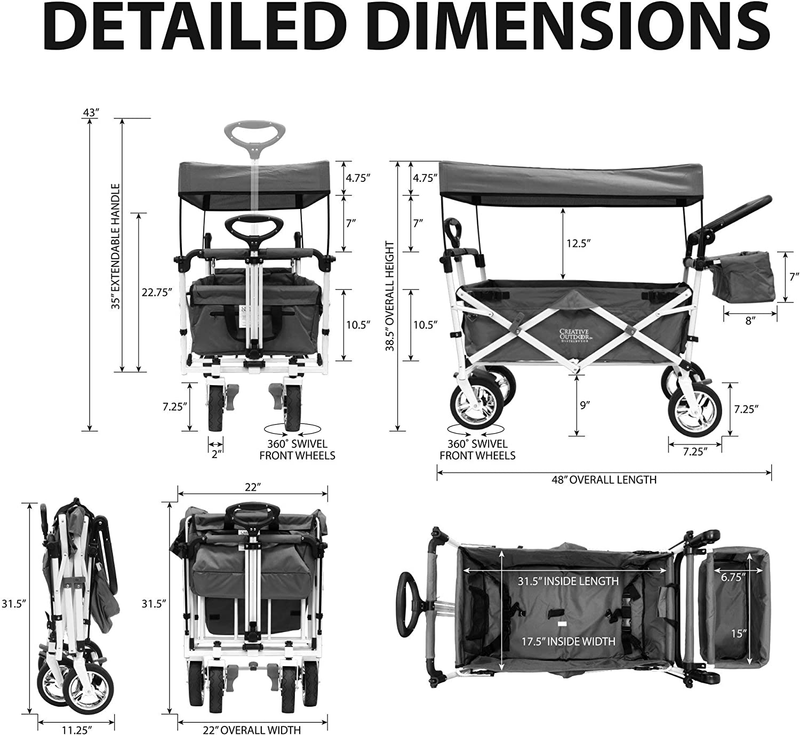 Wagon for Kids Push Pull Collapsible Stroller with Canopy Folding Cart | Titaniu