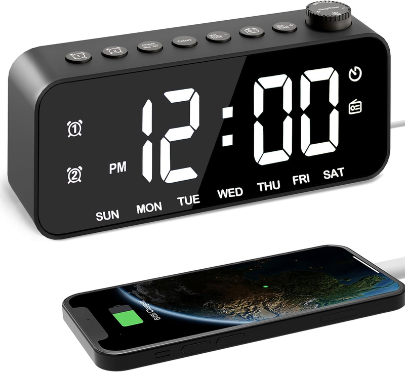 Colorful Digital Alarm Clock Radio, Small Clock Radio, Simple Design, Dual Alarm