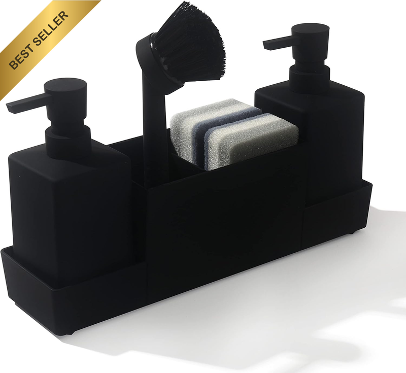 Kitchen Soap Dispenser with Sponge Holder Set for Sink Caddy (Double Soap Dispen