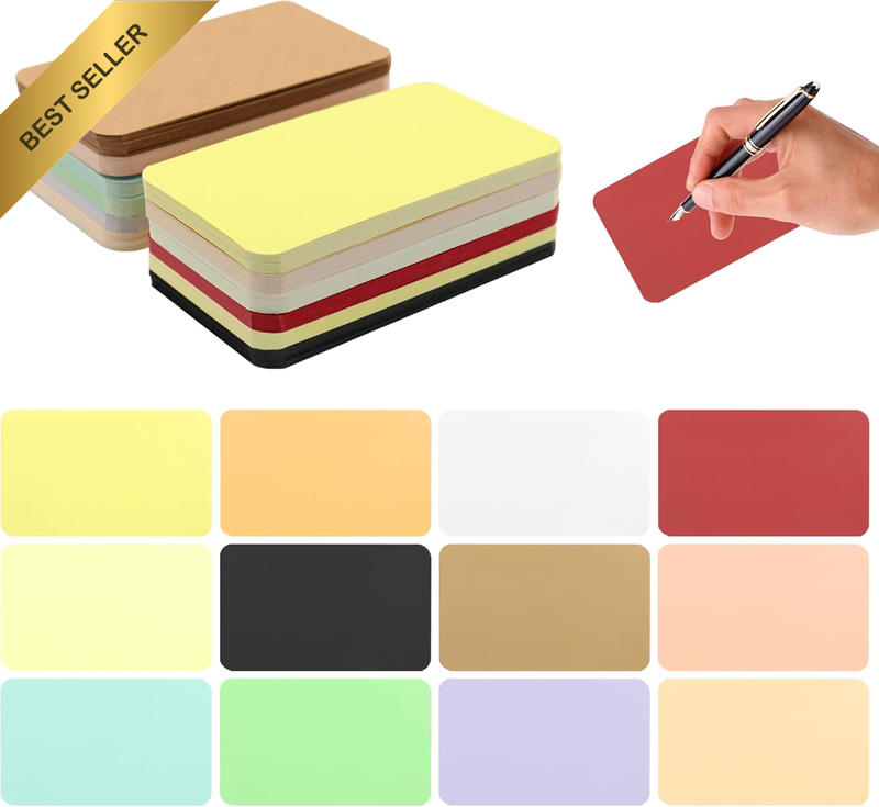 180 Colored Index Flash Cards 3.5x2.1" 12 Colors Study Note Recipe Game