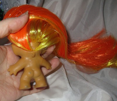 YELLOW-ORANGE ROOTIE Tab Troll 3 in ooak remake custom original molded eyes 60s