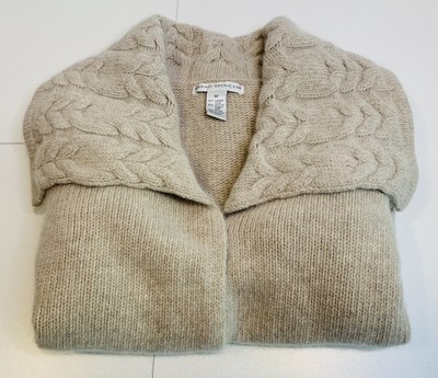 Sarah Spencer Angora Blend Cardigan Womens Med Open Cable Knit Shawl Collar