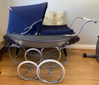 silver cross hood and apron vintage blue