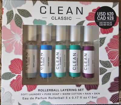 Clean CLASSIC Rollerball Layering Collection 5 PIECE SET 0.17 oz each