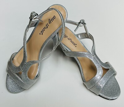 Easy Street Sparkly Silver Glitter Open Toe Slingback Heels Sandals~7W~SO NICE!