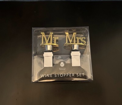 New In Box Mr & Mrs Bottle Stopper Set Of 2 By Wild Eyes Designs