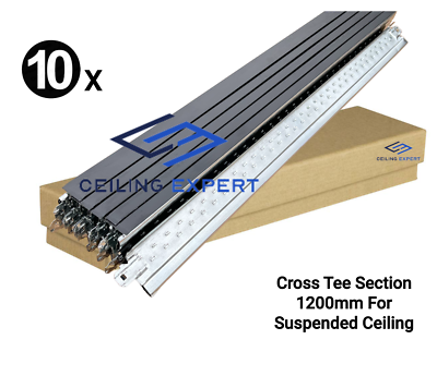10x Black Cross Tee Section, 1200mm x 24mm, Suspended Ceiling Grid System T1200