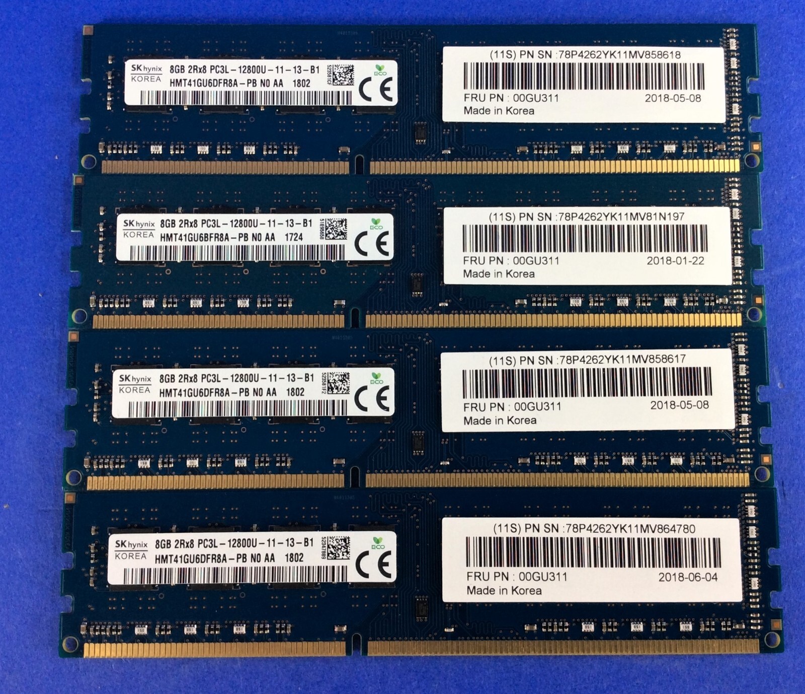 LOT OF 4 - (32GB) SK hynix 8GB 2Rx8 PC3L-12800U-11-13-B1