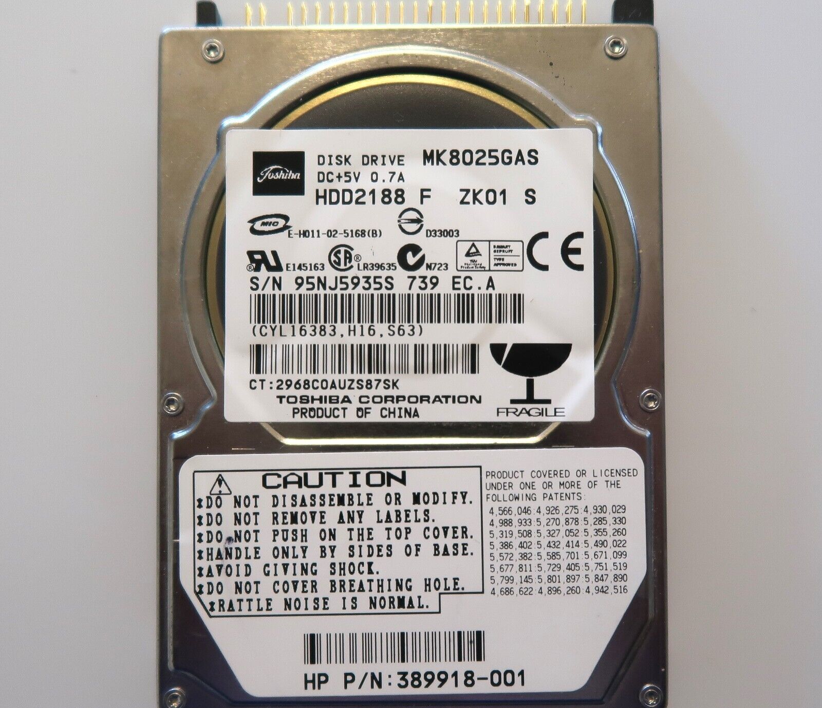 【18％OFF】 Toshiba MK8025GAS 2.5 A0/KA024A 610 S ZK01 F HDD2188 内蔵型ハードディスクドライブ