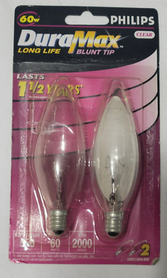 Philips Dura Max Long Life Blunt Tip Light Blubs Clear 60W Candelabra Base 120V