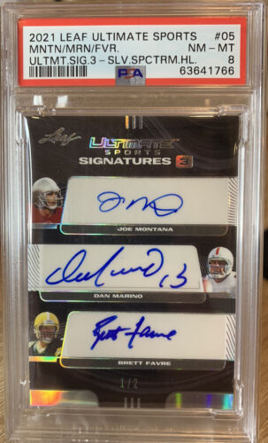 2021 Leaf Ultimate Sports Signatures 3 #1/2 Triple Auto Montana Marino Favre HOF 2021 Leaf Ultimate Sports Signatures 3 #1/2 Triple Auto Montana Marino Favre HOF