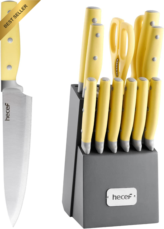 14Pc High Carbon Stainless Steel Kitchen Knife Block Set Sharpener Scissors Yell