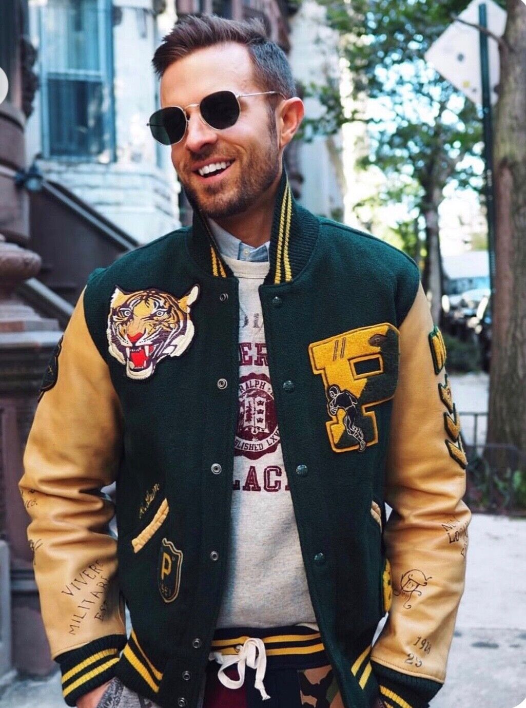 Polo Ralph Lauren P Wing Tiger Letterman Varsity Leather Polo Ralph Lauren P Wing Tiger Letterman Varsity Leather