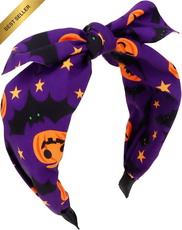 Halloween Headband Women Pumpkin Pattern Bow Purple Wide